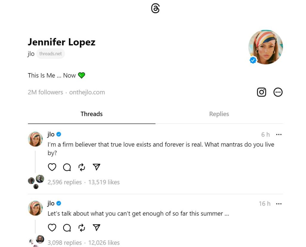 Jennifer Lopez on threads app